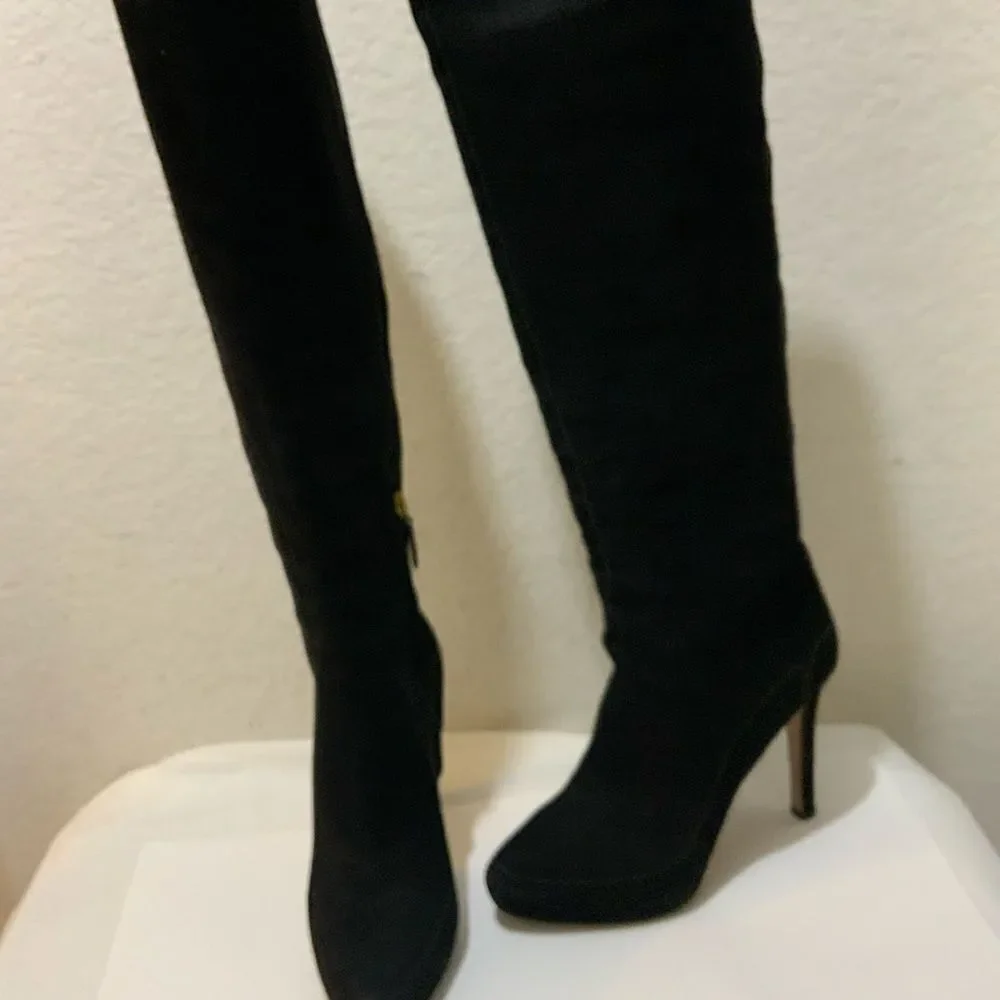 PRADA Black Suede Knee High Stiletto Boots Size 39 - Picture 7 of 16